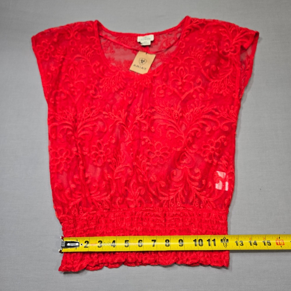 NWT Womens Whimsigoth Vampire Lace Size S Red Romantic Sheer Smocked Waist Top - Picture 5 of 8